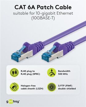CAT 6A Patchkabel, S/FTP (PiMF), violett, 5m- VPE: 1