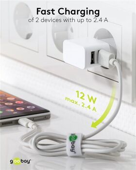 USB-A Dual-Ladegerät (12 W) weiß, Weiß- VPE: 1