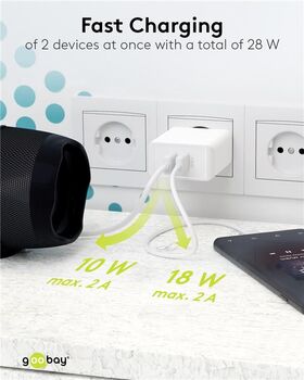 USB-A QC Dual-Schnellladegerät (28 W) weiß, Weiß- VPE: 1