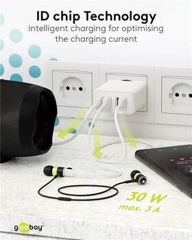 USB-A Multiport-Ladegerät (30 W) weiß, Weiß- VPE: 1