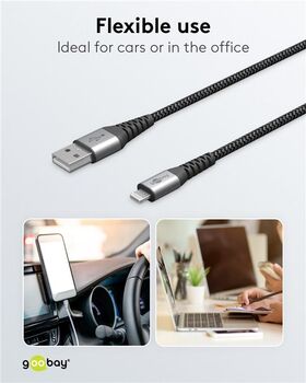 Lightning USB-A Textilkabel mit Metallsteckern, 1 m, 1m- VPE: 1