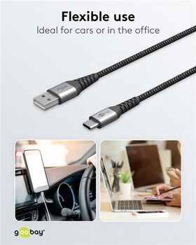 USB-C™ auf USB-A Textilkabel mit Metallsteckern (spacegrau/silber), 1 m, 1m- VPE: 1