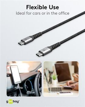 USB-C™-auf-USB-C™-Textilkabel mit Metallsteckern (spacegrau/silber), 1 m, 1m- VPE: 1