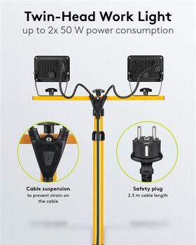 LED-Baustrahler mit Teleskopstativ, 2x 50 W- VPE: 1