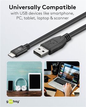 USB 2.0 Kabel USB-C™ auf USB A, schwarz, 0.5m- VPE: 1