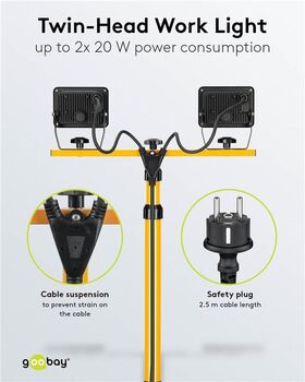 LED-Baustrahler mit Teleskopstativ, 2x 20 W- VPE: 1