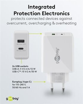 USB-C™ PD Dual-Schnellladegerät (30 W) weiß, Weiß- VPE: 1