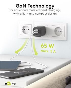 USB-C™ PD GaN Multiport-Schnellladegerät Nano (65 W) schwarz, schwarz- VPE: 1