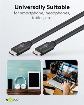 USB-C™-Kabel, USB 3.2, 4K/60 Hz, 60 W, 5 Gbit/s, Power Delivery, 1 m, 1m- VPE: 1