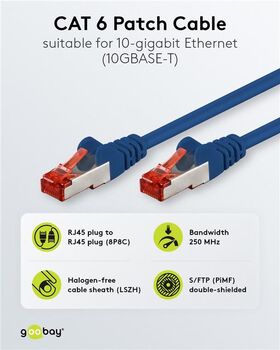 CAT 6 Patchkabel, S/FTP (PiMF), blau, 2m- VPE: 1
