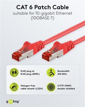 CAT 6 Patchkabel, S/FTP (PiMF), rot, 1m- VPE: 1