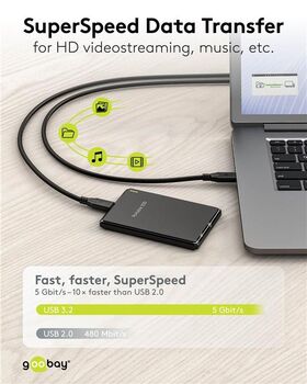 USB-C™-Kabel, USB 3.2, 0,5 m, schwarz, 0.5m- VPE: 1