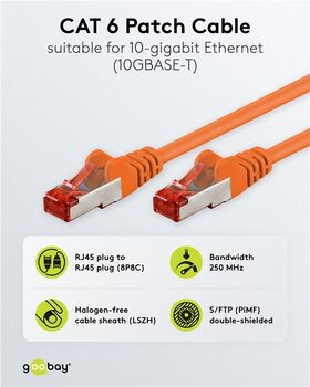 CAT 6 Patchkabel, S/FTP (PiMF), orange, 1m- VPE: 1