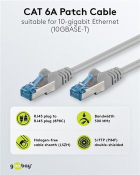 CAT 6A Patchkabel, S/FTP (PiMF), grau, 1m- VPE: 1