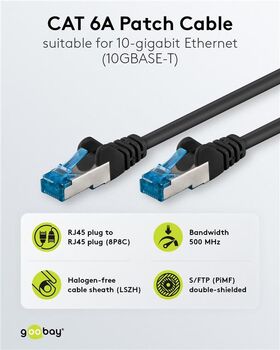 CAT 6A Patchkabel, S/FTP (PiMF), schwarz, 1m- VPE: 1
