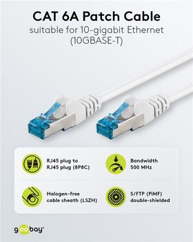 CAT 6A Patchkabel, S/FTP (PiMF), weiß, 1m- VPE: 1