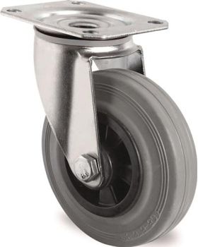 Lenkrolle D.200mm Trgf.205kg m.Platte PP Rollenlager VG grau TECWERK