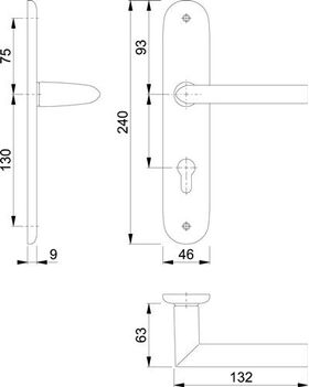 Langschildgarnitur Stock.1140/273P Alu.F1 PZ 72mm DIN L/R HOPPE