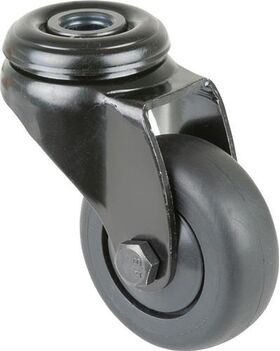 Lenkrolle D.50mm Trgf.50kg m.Rückenloch Radkörper Ku.Kugell.Gum.schwarz BS ROLLE