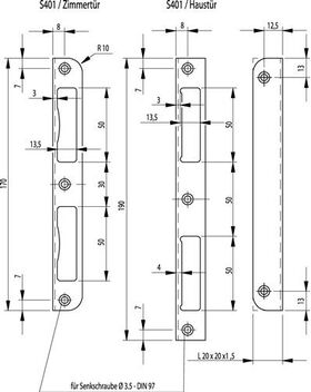 Winkelschließbl.S401 STA silber Winkel B20xL170mm rd.T.20mm DIN L/R BKS