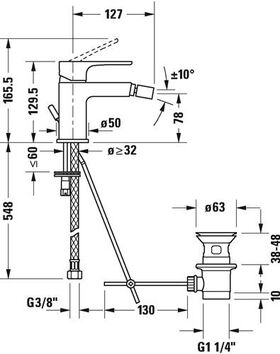 Duravit Einhebel-Bidetmischer B.1 mit Zugstangen-Ablaufgarnitur chrom