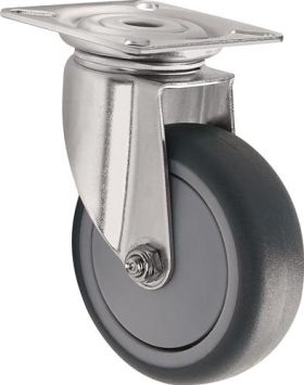 Lenkrolle D.100mm Trgf.100kg m.Platte Gum.grau TECWERK