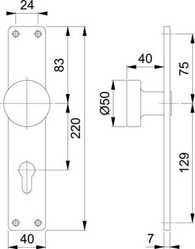 Knopflangschild 54/202 Alu.F1 72mm PZ HOPPE