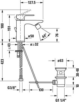 Duravit Einhebel-Bidetmischer B.3 mit Zugstangen-Ablaufgarnitur chrom