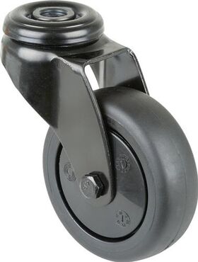 Lenkrolle D.75mm Trgf.60kg m.Rückenloch Radkörper Ku.Kugell.Gum.schwarz BS ROLLE