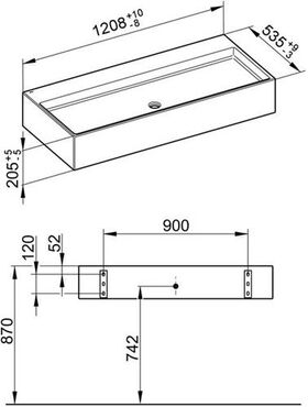 Keuco Keramik-Waschtisch EDITION 90 1208x205x535mm sch-gr o HL-boh KEUCO