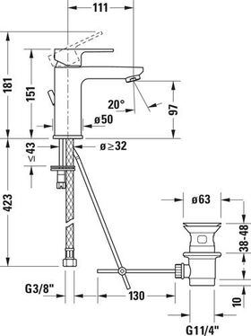 Duravit Einhebel-Waschtischmischer B.3 S ohne Zugstangen-Ablaufgarnitur chrom