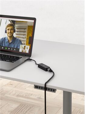 USB-A-Ethernet-Adapter, schwarz, RJ45-Buchse(8P2C)- VPE: 1
