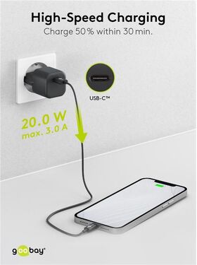 USB-C™ PD GaN Schnellladegerät Nano (20 W) schwarz, schwarz- VPE: 1