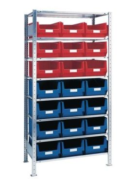 Steckregal H2000xB1000xT500mm Anbauregal 8 Stahlböden 12xMK2 blau,9xMK2 rot TW
