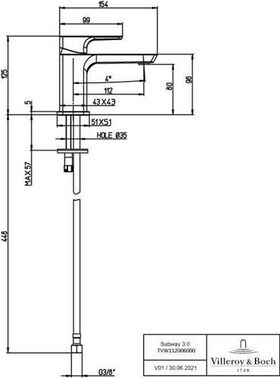 VB Kaltwasserarmatur Subway 3.0 43x125x154mm ohne Ablaufgarnitur Chrom