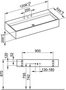 Keuco Keramik-Waschtisch EDITION 90 1208x205x535mm ant m 3L-Boh KEUCO