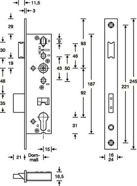 Panik-RR-Einsteckschl.B DIN re.auswärts 24/245/40/92/9mm Kl 3 ktg.SSF