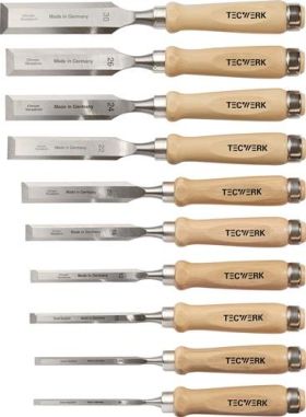 Stechbeitelsatz 6,8,10,12,16,20,22,24,26,30mm Weißbuchenh.Ulmer Form Krt. TW