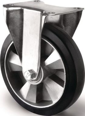 Schwerlastbockrolle D.200mm Trgf.500kg Elastikgummi Bau-H.245mm TECWERK