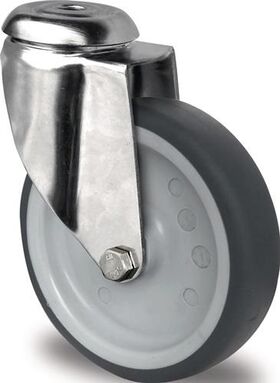 Lenkrolle D.100mm Trgf.100kg Rückenloch PP Gleitlager VA TPE grau PROMAT