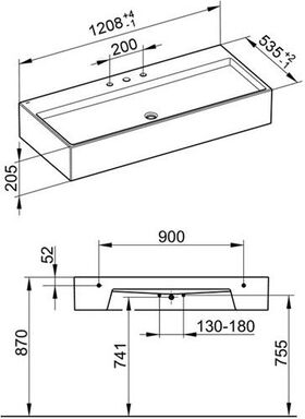 Keuco Mineralguss-Waschtisch EDITION 90 1208x205x535mm we m 3L-Boh KEUCO
