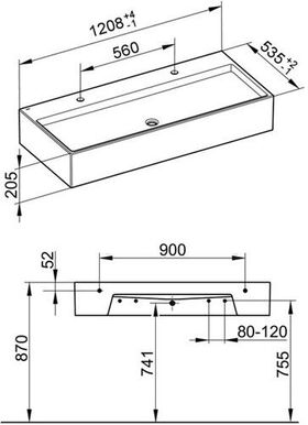 Keuco Mineralguss-Doppel-WT EDITION 90 1208x205x535mm we m 2x1L-Boh KEUCO