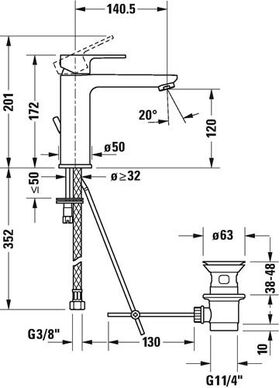 Duravit Einhebel-Waschtischmischer B.3 M mit Zugstangen-Ablaufgarnitur chrom