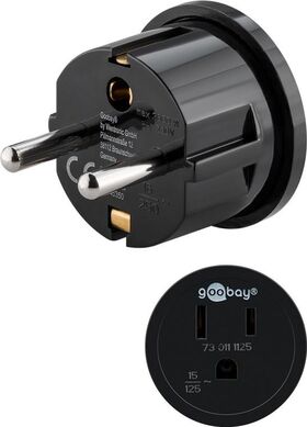 Reiseadapter USA/Japan auf Europa, schwarz- VPE: 1