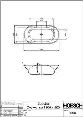Hoesch Oval-Badewanne SPECTRA 1800x900x470mm we