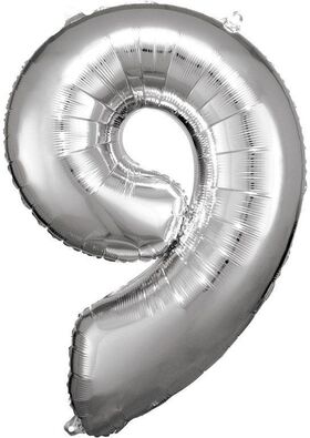 Folienballon Zahl 9 Silber