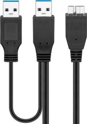 USB 3.0-Dual-Power-SuperSpeed-Kabel, Schwarz, 0.3m- VPE: 1