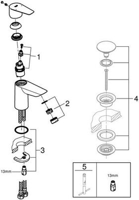 Grohe Einhand-Waschtischbatterie BAUEDGE 1/2Zoll S-Size glatter Körper chr