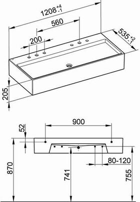 Keuco Mineralguss-Doppel-WT EDITION 90 1208x205x535mm we m 2x3L-Boh KEUCO