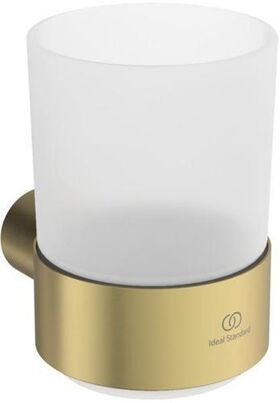 IDS Zahnputzglas CONCA rund, mit Wandhalter brushed gold IDEAL STANDARD